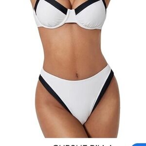 Cupshe Kelsey Anderson White Black Contrast Underwire Bikini Set M Top S Bottom